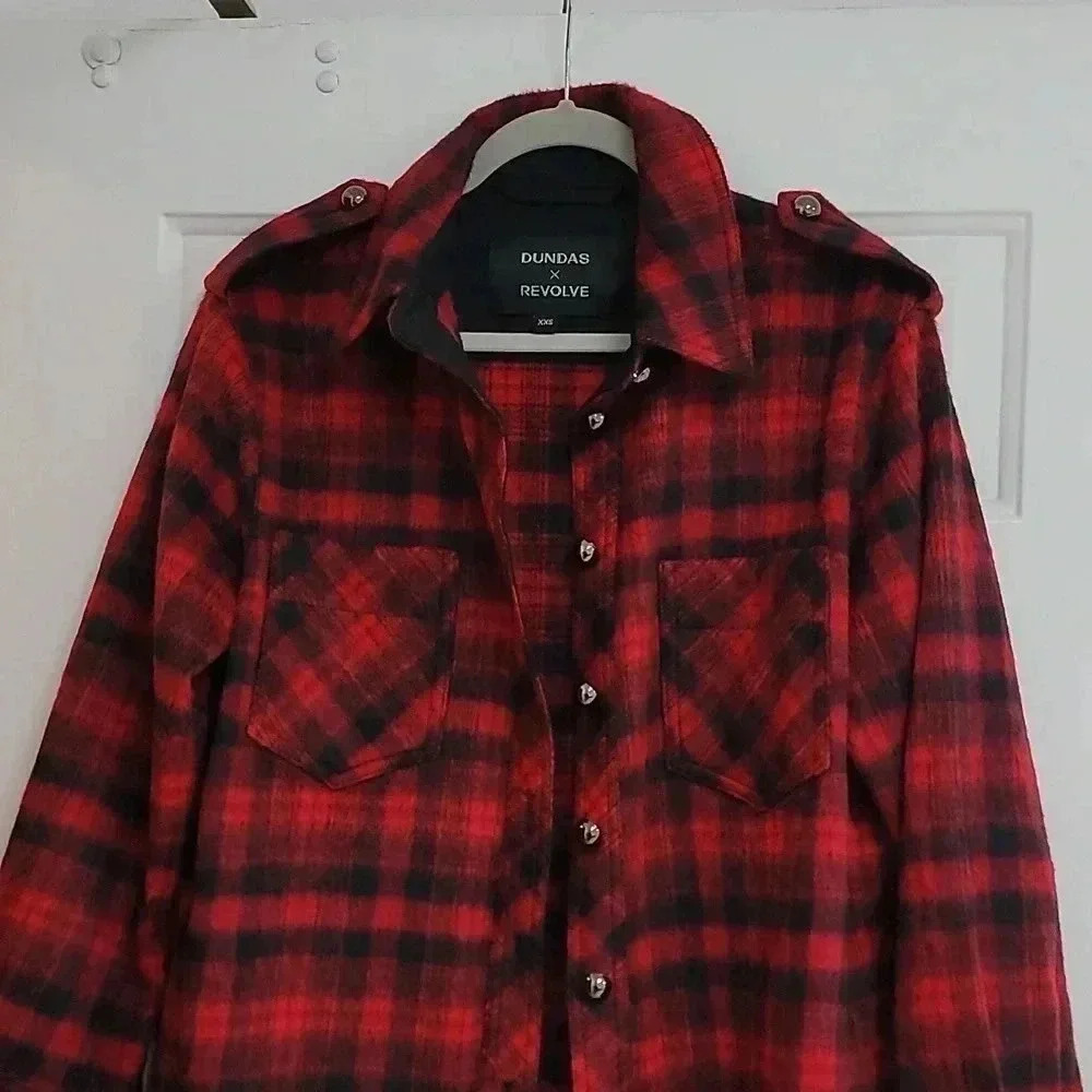 Dundas X Revolve London Oversized Shirt Shacket In Red And Black Plaid — image 4 of 8
